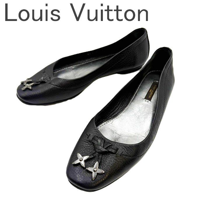 ルイ ヴィトン Louis Vuitton フラットシューズ バレエシューズ モノグラム フラワー金具 レザー ブラック