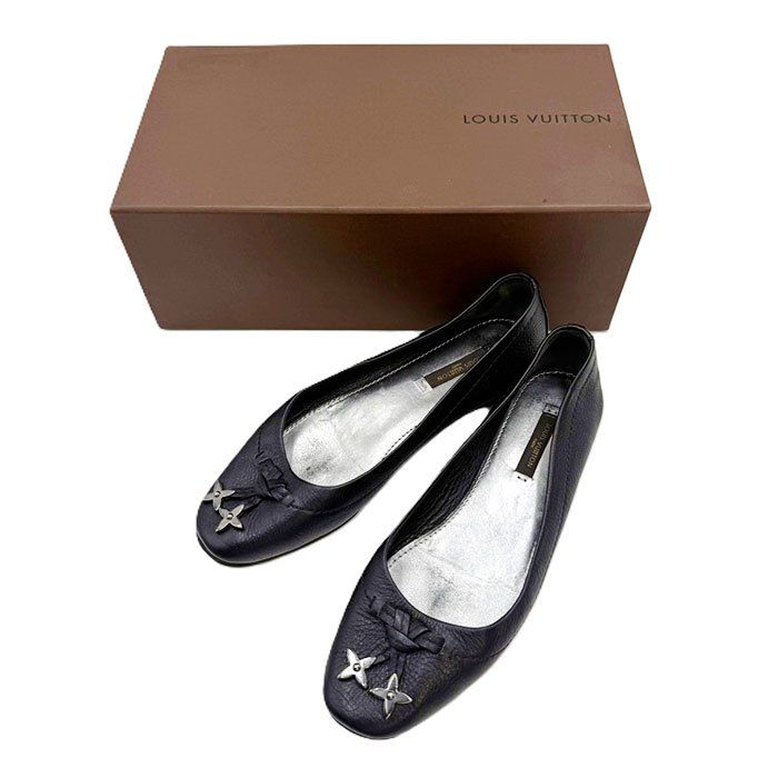 ルイ ヴィトン Louis Vuitton フラットシューズ バレエシューズ モノグラム フラワー金具 レザー ブラック