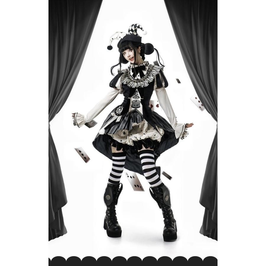 ロリータ コスチューム ハロウィン ピエロ風 ブラウス スカート パンツ 7点セット ゴシック リボン レディース ゴスロリ 暗黒風 ロリィタファッション