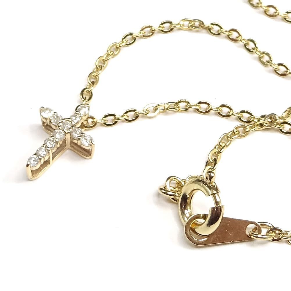 K10YG ダイヤモンド クロスネックレス プチペンダント0.10カラット11石鑑別書付3041