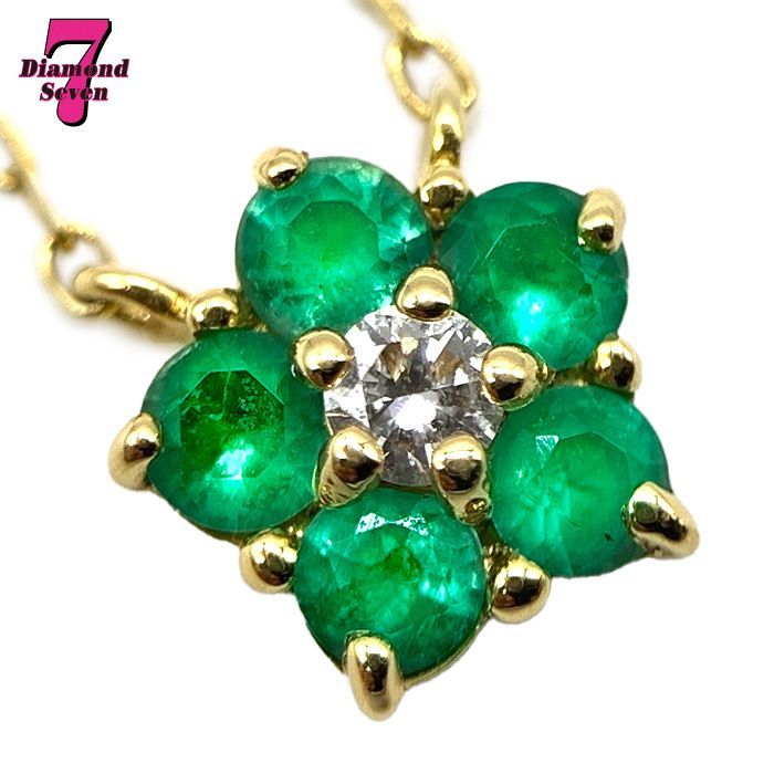 ete エテ K18 ネックレス ペンダント ダイヤモンド 0.02ct 花 フラワー グリーン 緑 ストーン キラキラ ジュエリー レディース ⓪