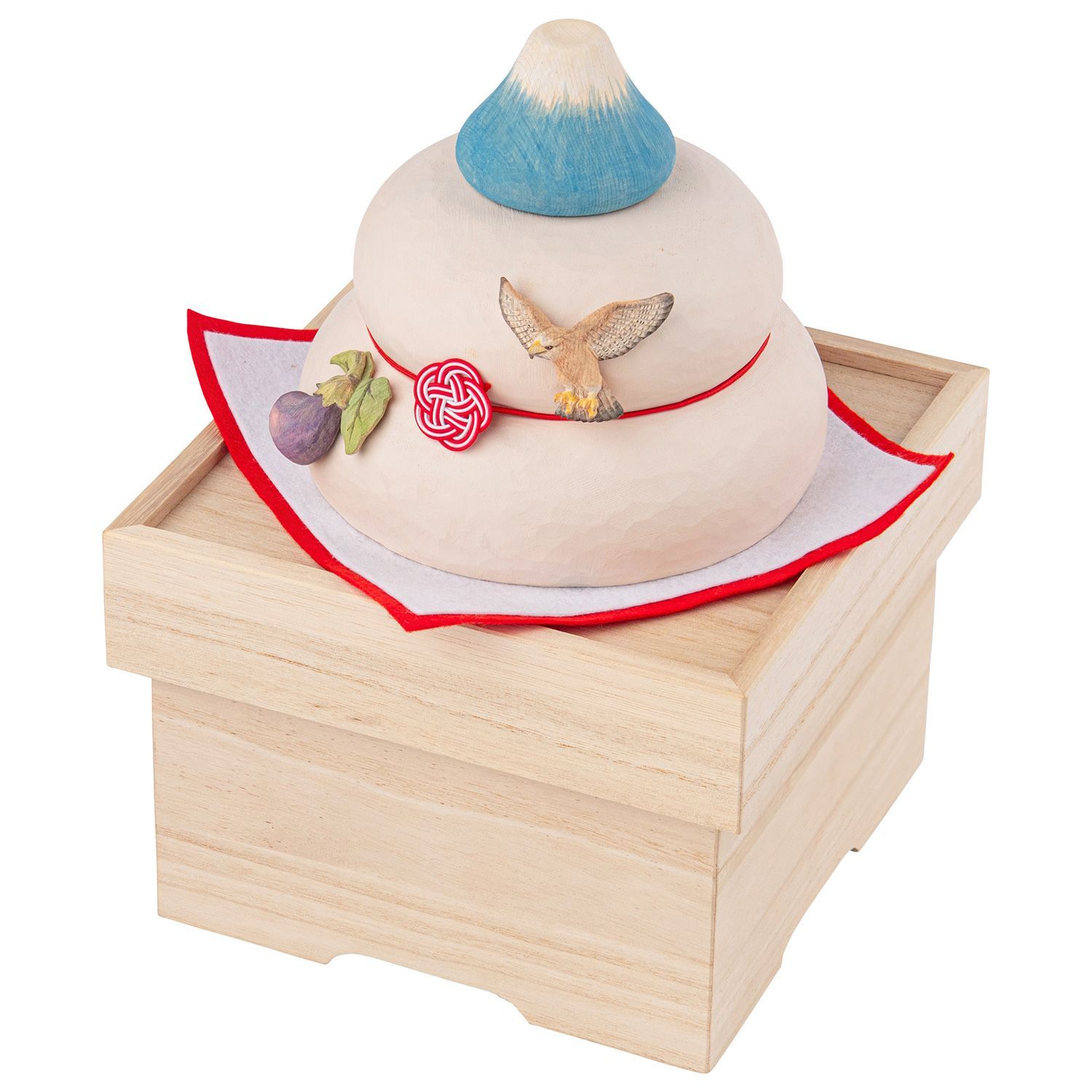 メーカー直送 木の鏡餅 初夢木彫り鏡餅 宝来宝来神社御祈祷 ‐ 富士山 鷹 茄 なすび 橙 正月 飾り お飾り 鏡餅 木製 正月飾り 白木 水引 だいだい 桐箱 桧 ひのき MORITA 直送