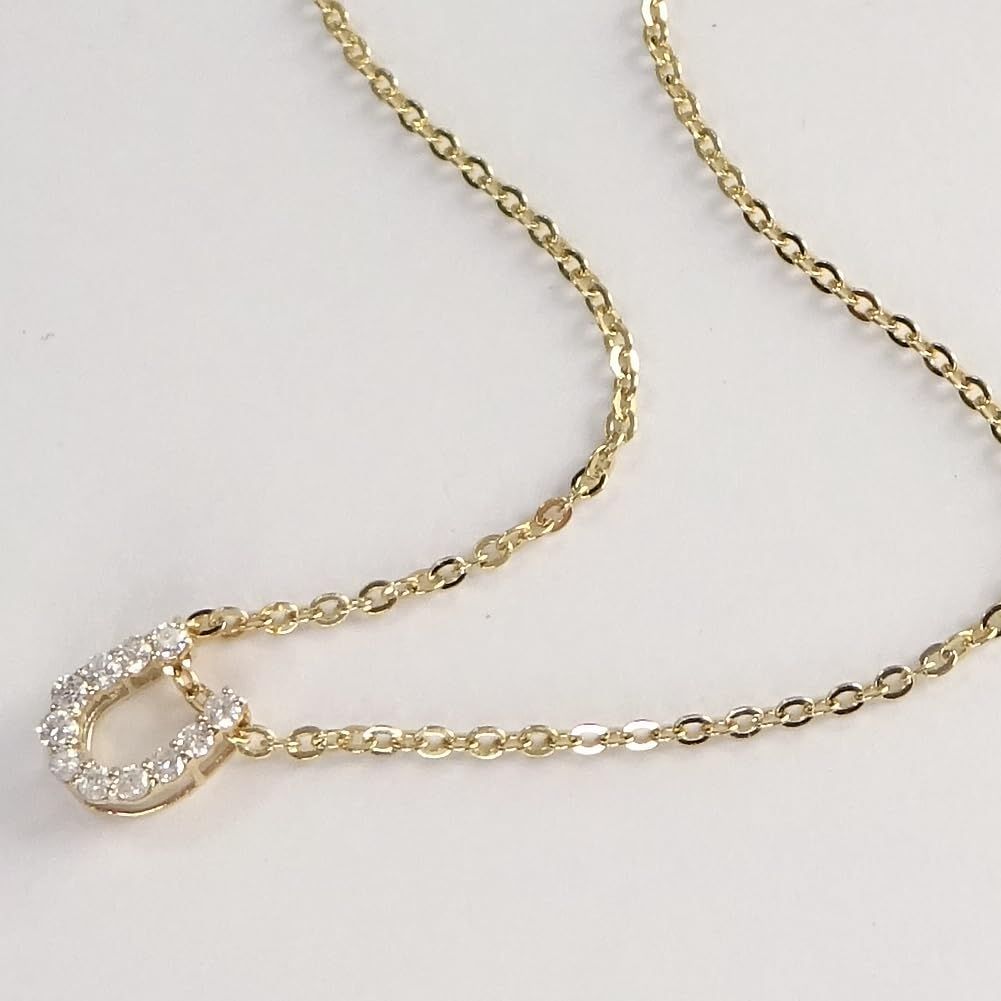 ダイヤモンドネックレス ホースシュー 馬蹄 デザイン0.1カラット10金イエローゴールド鑑別書付3086