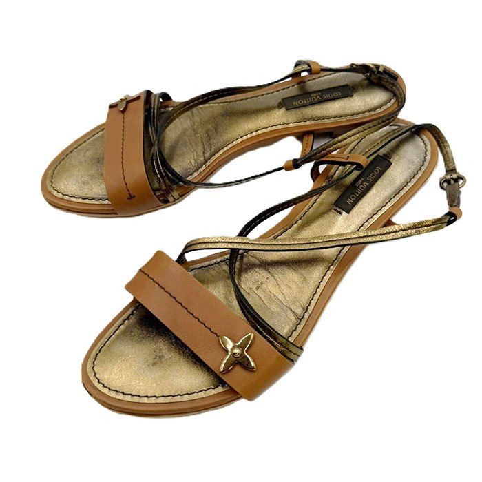 ルイ ヴィトン Louis Vuitton サンダル フラット シューズ レザー フラワーモチーフ