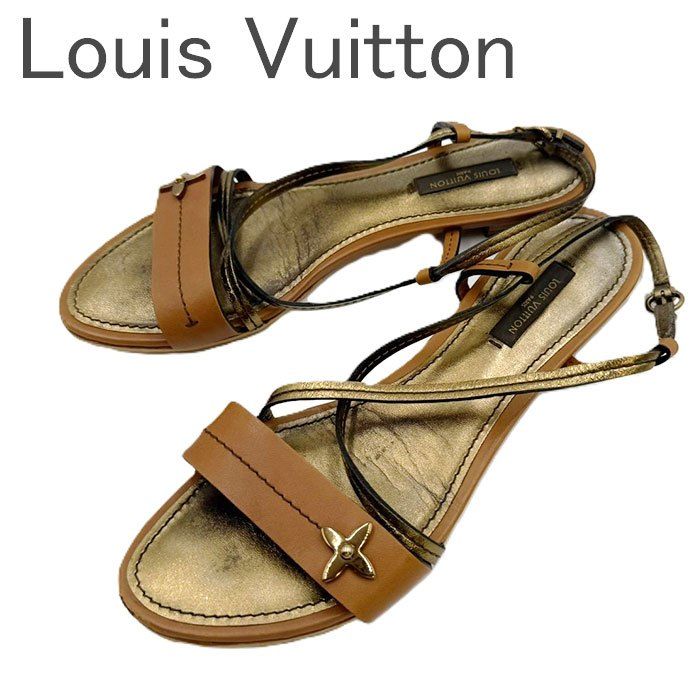 ルイ ヴィトン Louis Vuitton サンダル フラット シューズ レザー フラワーモチーフ