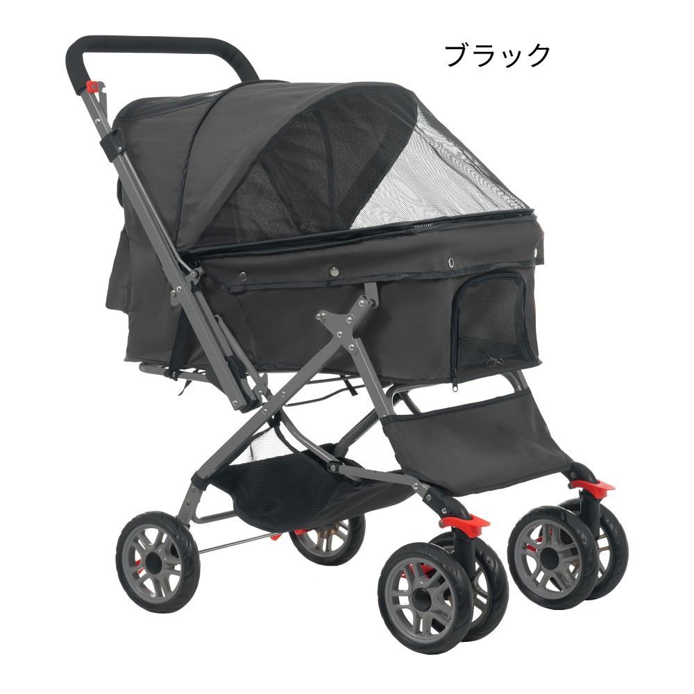 ブラック ペットカート 対面式 折りたたみ 多頭 中型犬 小型犬 猫 2way 軽量 組立簡単 工具不要 介護用 ドッグカート ペットバギー 犬 猫 動物 ペット用品