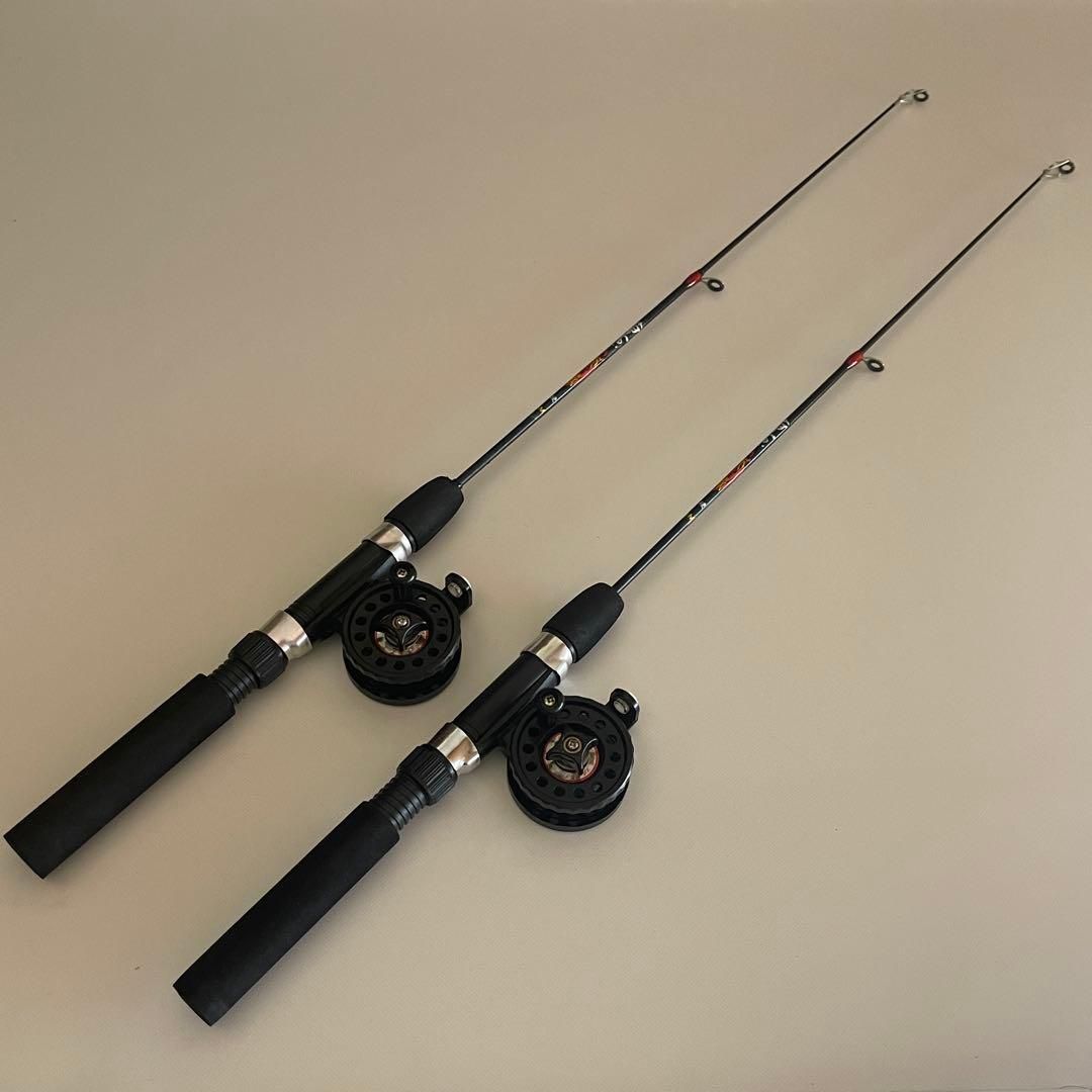 2本セット コンパクトロッド 62cm リール付き 短竿 穴釣り ワカサギ 