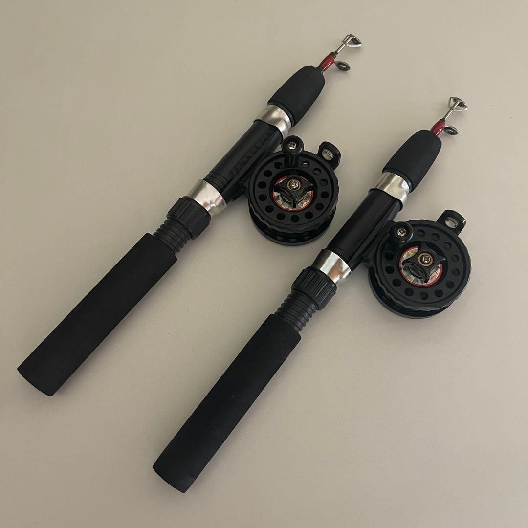 2本セット コンパクトロッド 62cm リール付き 短竿 穴釣り ワカサギ 