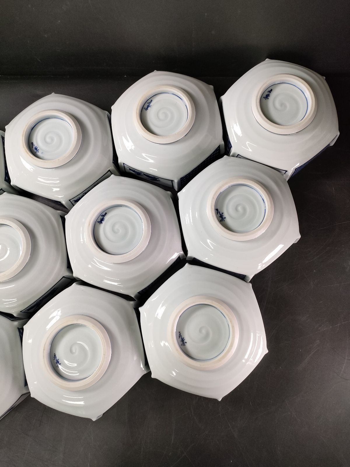 染付双鹿文六角刺身鉢