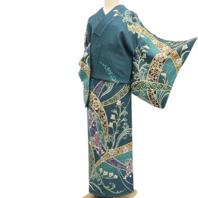 ❁tomihisa❁新品 葡萄唐草 銀通し お仕立て上がり品 着物 正絹 トール