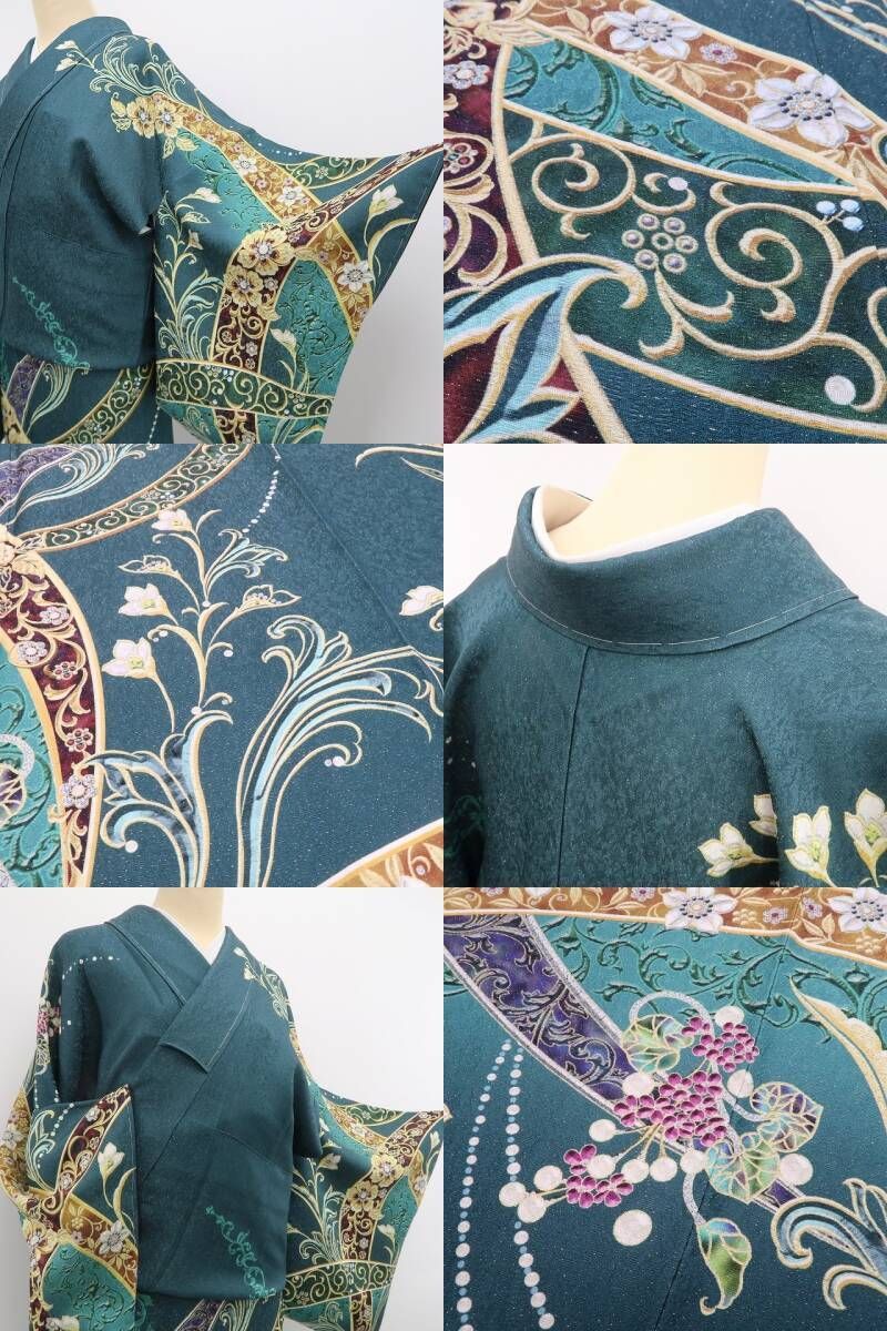 ❁tomihisa❁新品 葡萄唐草 銀通し お仕立て上がり品 着物 正絹 トール