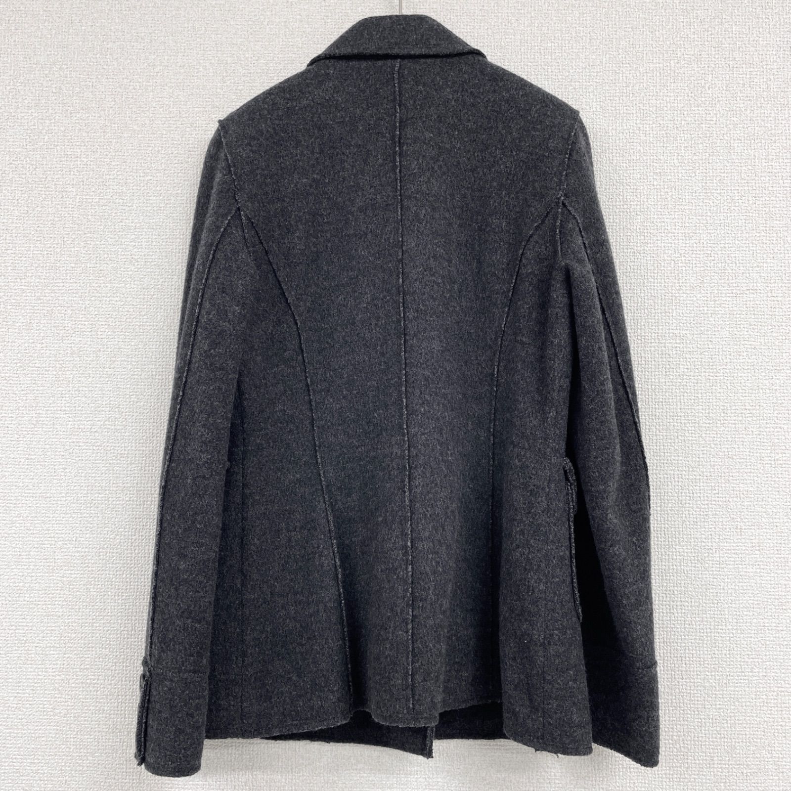 名作 ジバンシー ウール ショートコート テーラード レザー 切替 黒 46 GIVENCHY ジバンシー ショートコート ジャケット アンゴラ ウール