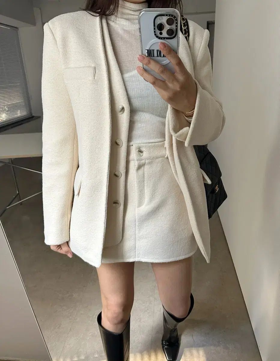 ウール ジャケット スカート セットアップ アイ ブラック