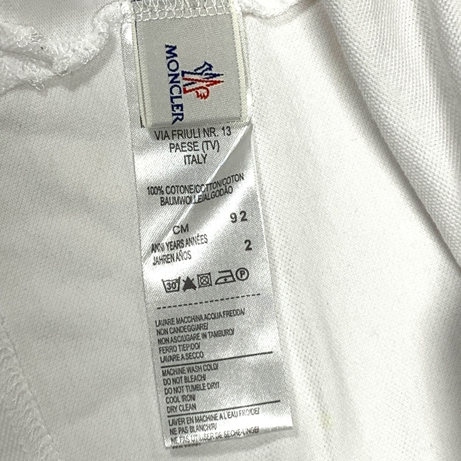  品 MONCLER モンクレール キッズ ベビー ポロシャツ 長袖 92 CM ホワイト 白 ロゴ 衿トリコロールライン ポロシャツ トップス