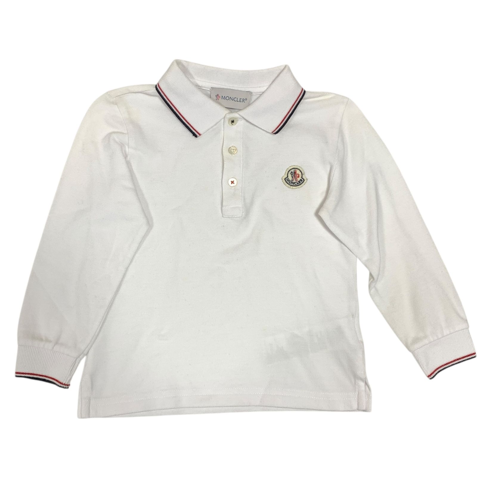品 MONCLER モンクレール キッズ ベビー ポロシャツ 長袖 92CM ホワイト 白 ロゴ 衿トリコロールライン V100463NM