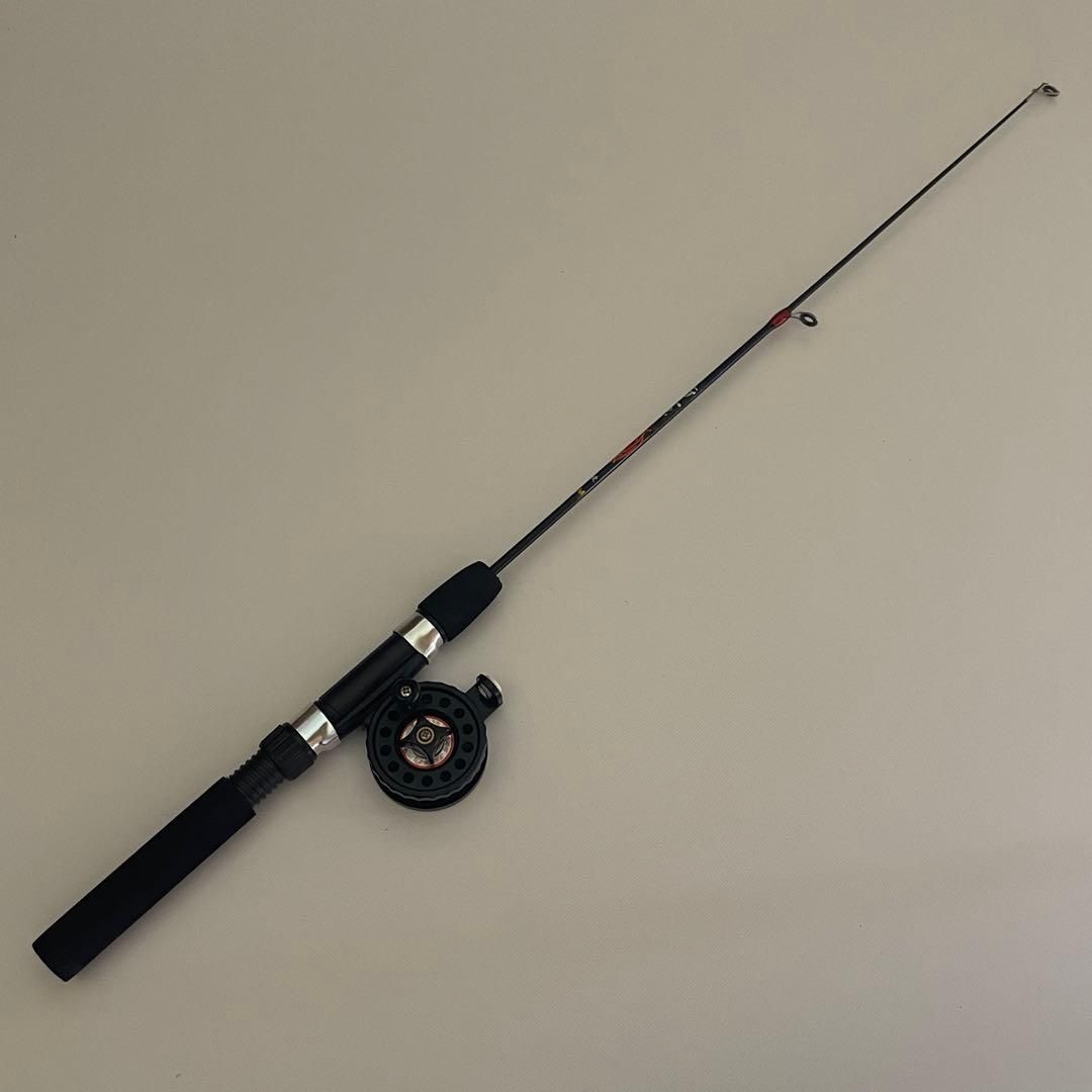 62cm コンパクトロッド リール付き 短竿 ブラック 黒 穴釣り ワカサギ