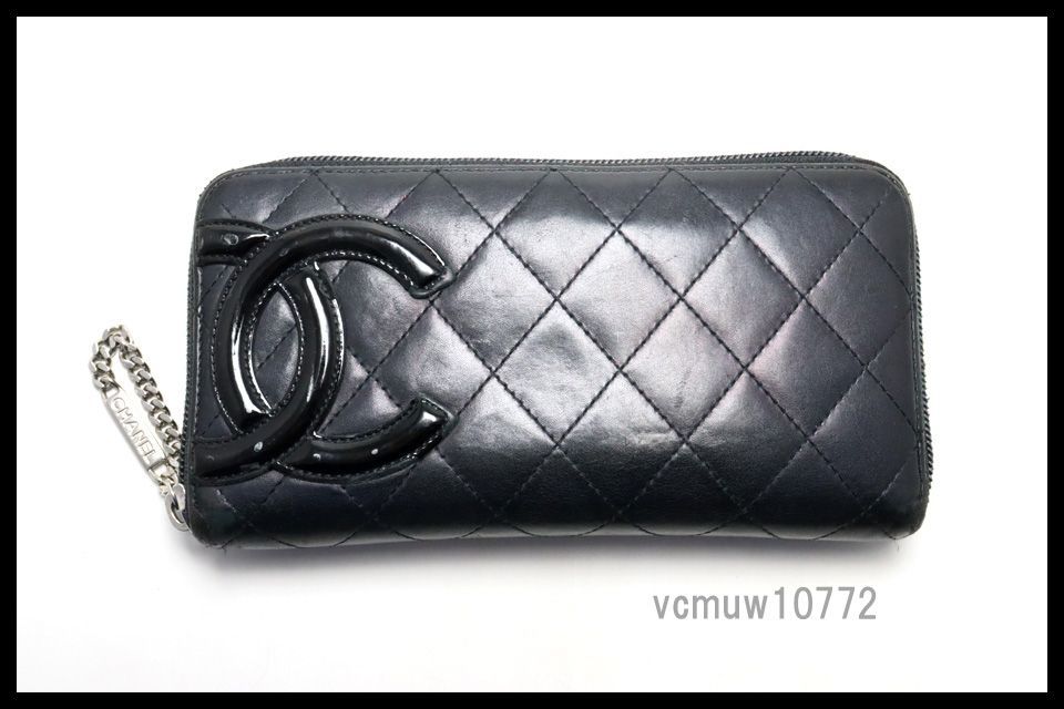 美 CHANEL 14番台 カンボンライン SV金具 レザー ラウンドファスナー 長財布 シャネル 1023cx5607362