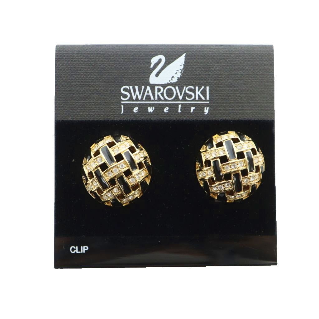 スワロフスキー SWAROVSKI イヤリング クリップ式 両耳用 ロゴ ラインストーン ゴールド色 GY18 MQ