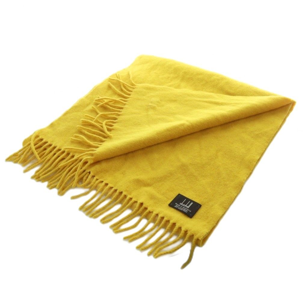 ダンヒル dunhill マフラー ストール 大判 フリンジ 刺繍 ロゴ カシミヤ 黄 イエロー GY 18 MQ