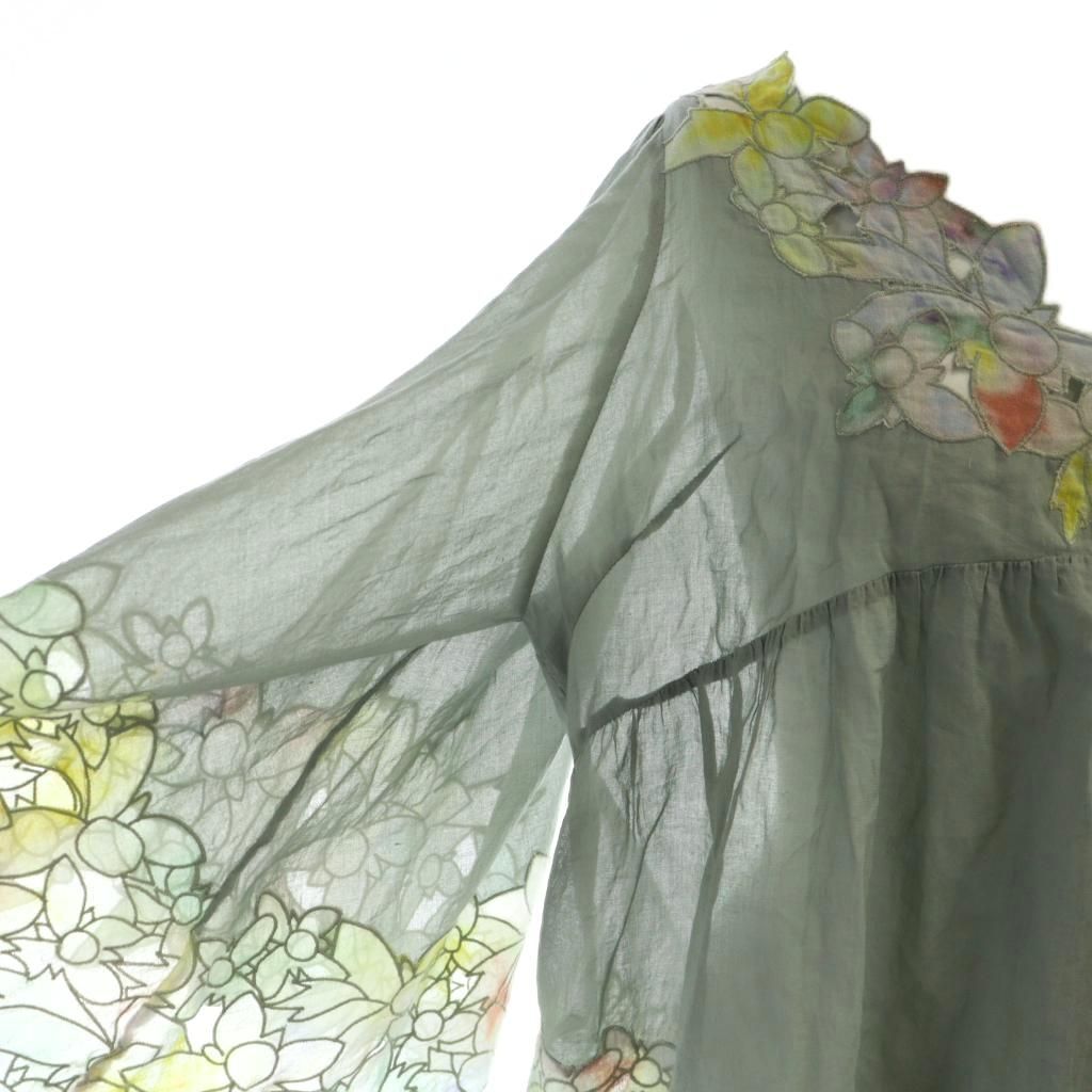  グレースコンチネンタル GRACE チュニック カットソー 七分袖 花柄刺繍 切替 ロゴ マルチ GY 18 MQ 五分袖 七分袖 チュニック