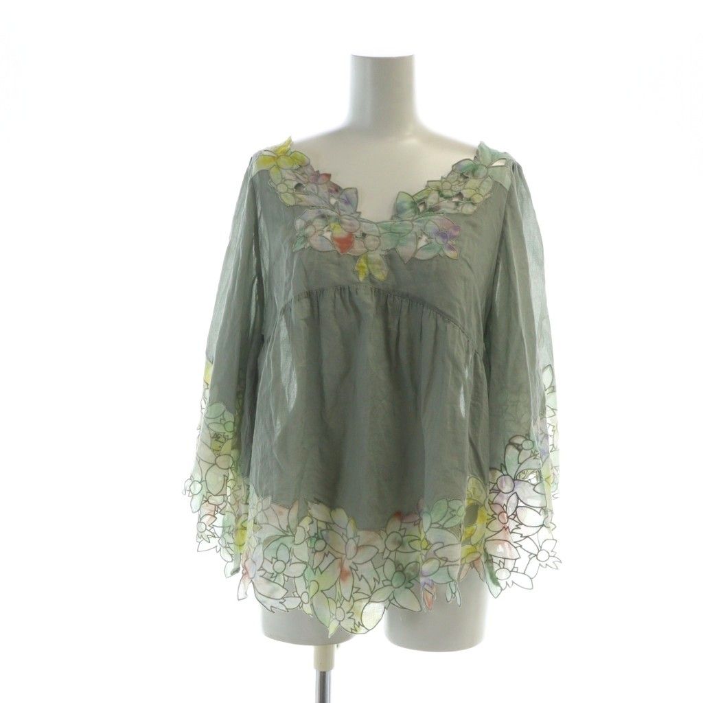 グレースコンチネンタル GRACE CONTINENTAL チュニック カットソー 七分袖 花柄刺繍 切替 ロゴ マルチ GY18 MQ