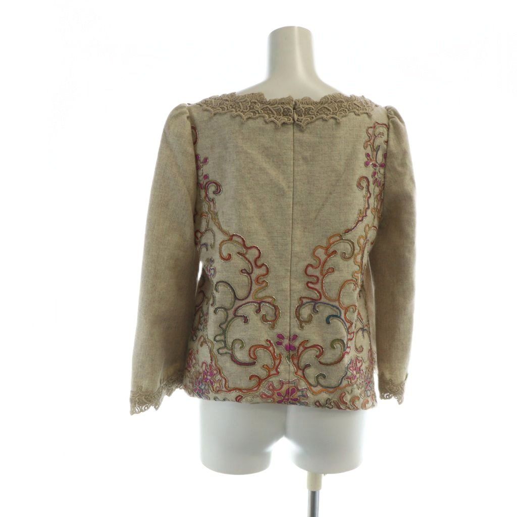 グレースクラス GRACE Class チュニック カットソー 長袖 ロゴ レース刺繍 Vネック 36 ベージュ GY 18 MQ