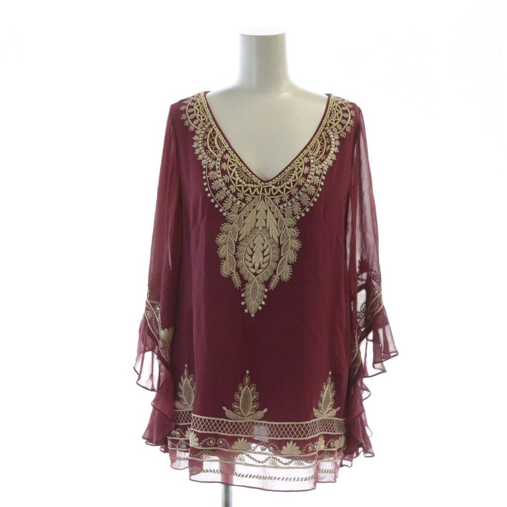 ダイアグラム グレースコンチネンタル Diagram GRACE CONTINENTAL チュニック カットソー 半袖 ビーズ 刺繍 ロゴ 絹 シルク 36 紫 GY18 MQ