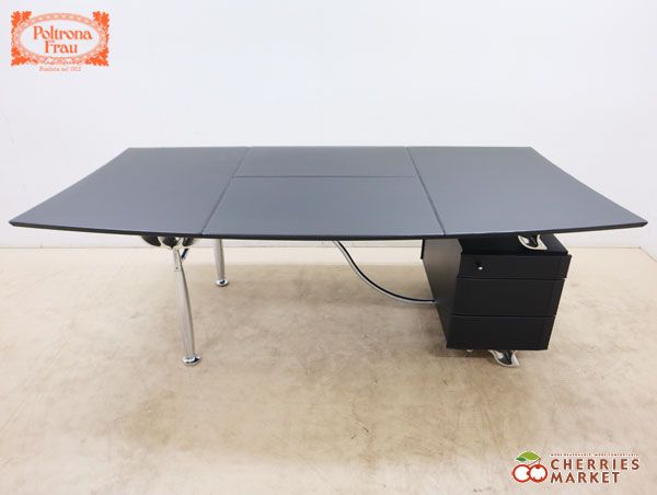 Poltrona Frau ポルトローナ フラウ IDC大塚家具 DESK ワークデスク 机 黒革 レザー 鍵付 198万