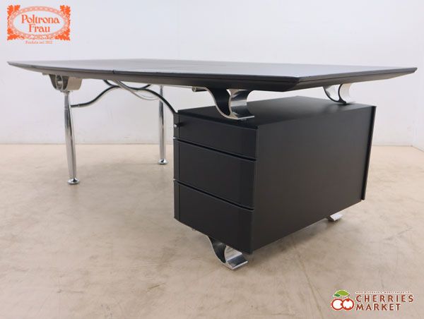 Poltrona Frau ポルトローナ フラウ IDC大塚家具 CORINTHIA DESK ワークデスク 机 黒革 レザー 鍵付 198万