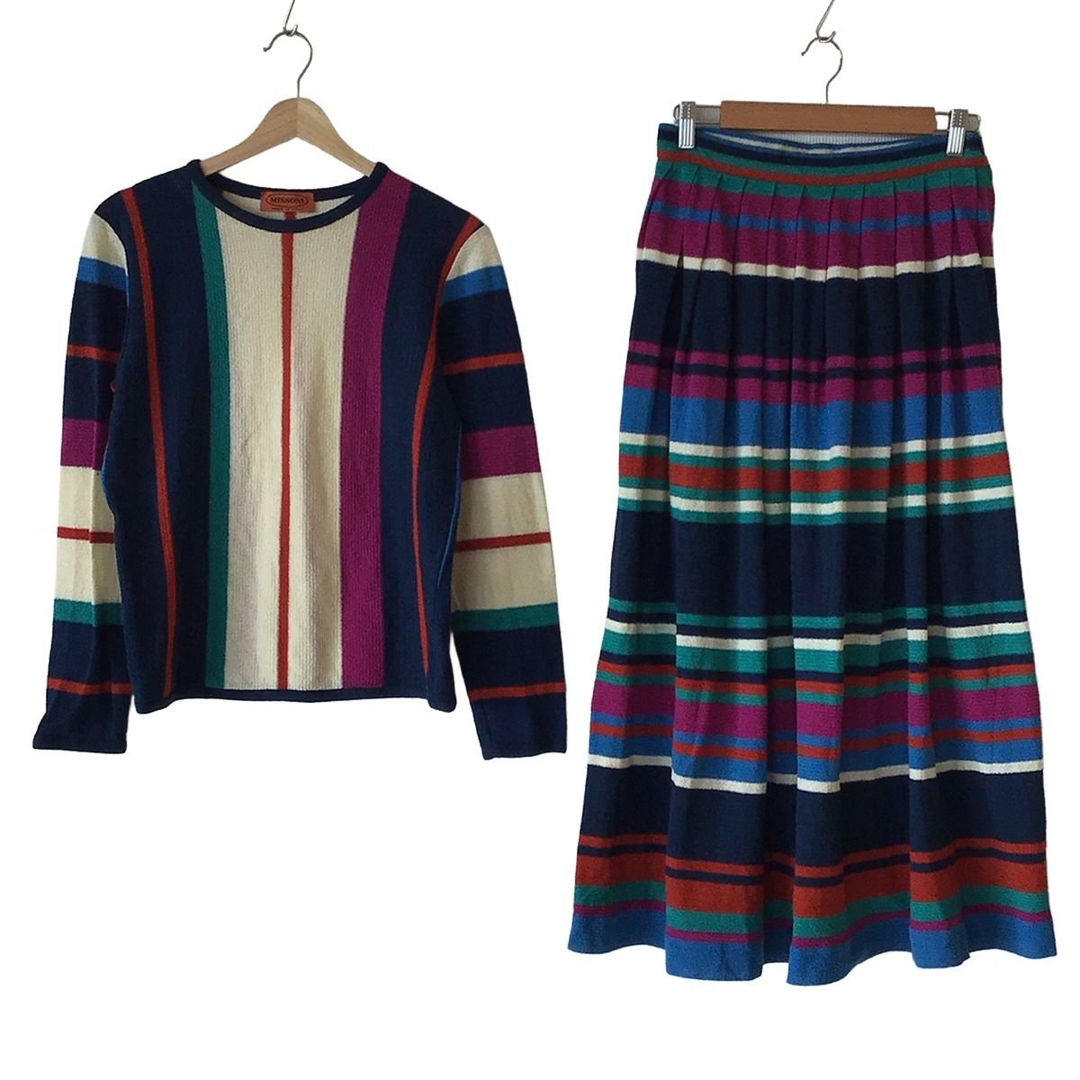 MISSONI ミッソーニ スカートセットアップ レディース - パープル×白×マルチ ストライプ