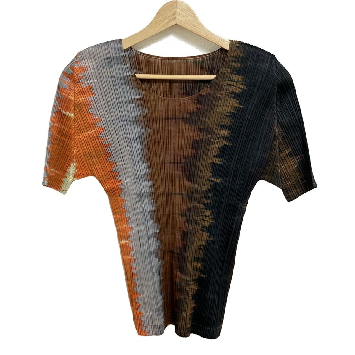 PLEATS PLEASE プリーツプリーズ 半袖カットソー サイズ4 XL レディース - PP03-JK517 グレー×黒×マルチ