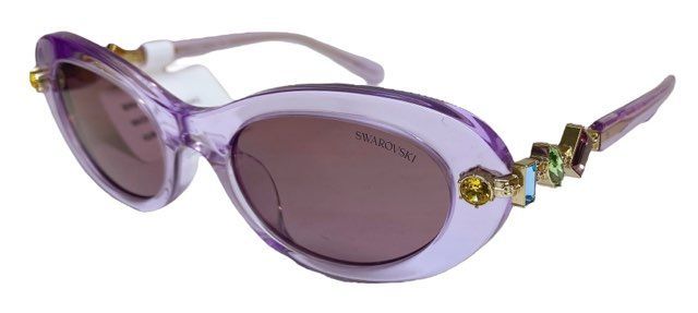 未使用 スワロフスキー サングラス オーバル SK6042 クリスタル　クリアパープル　クリアフレーム　パープル　ライラック　紫　　ストー 未使用 スワロフスキー サングラス オーバル SK6042 クリスタル クリア