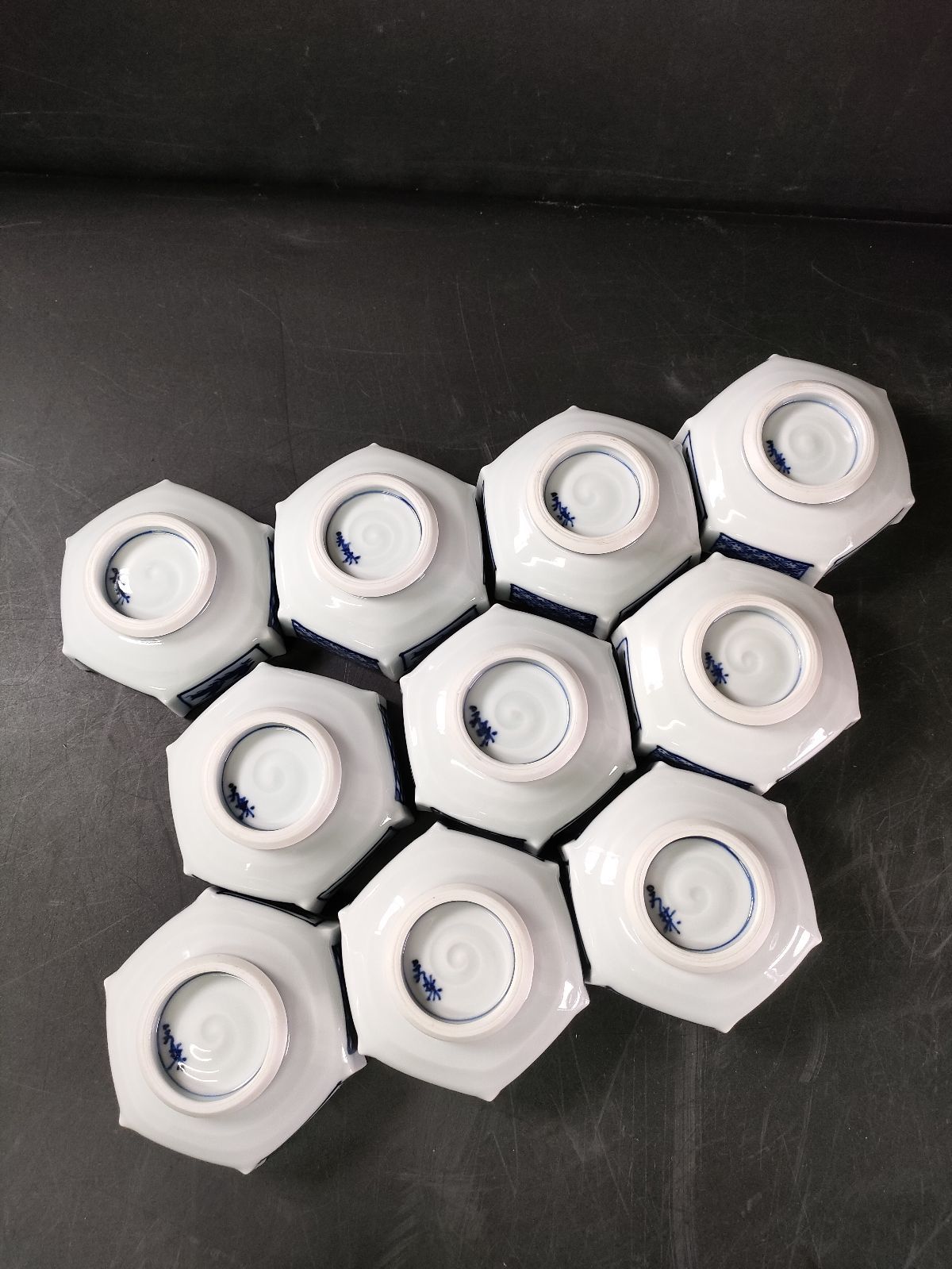 染付双鹿文六角刺身鉢 大10客