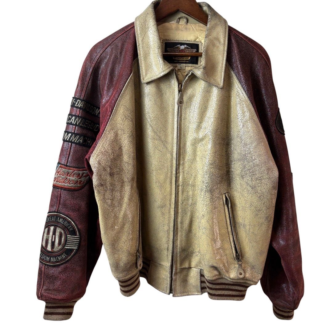Harley-Davidson ハーレーダビッドソン レザースタジャン バイカーズパッチ 刺繍ロゴ ヴィンテージ