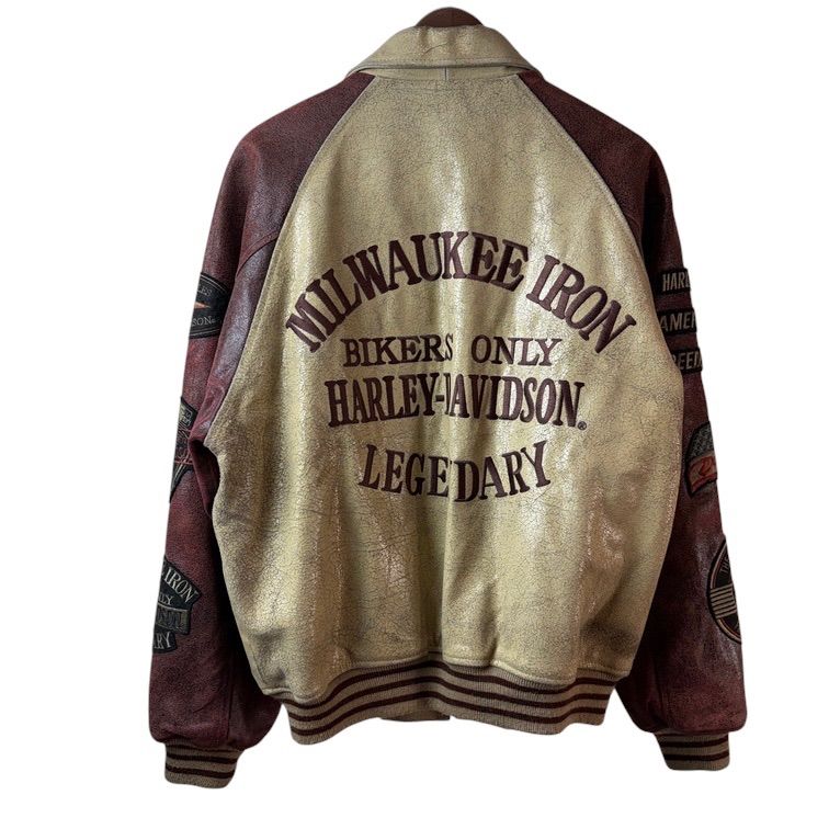 Harley-Davidson ハーレーダビッドソン レザースタジャン バイカーズパッチ 刺繍ロゴ ヴィンテージ