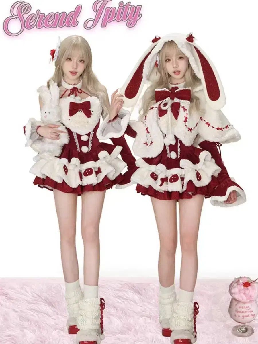 うさぎ 耳 フード ケープ コート 袖 レース リボン ジョガー ワンピース スリーピース