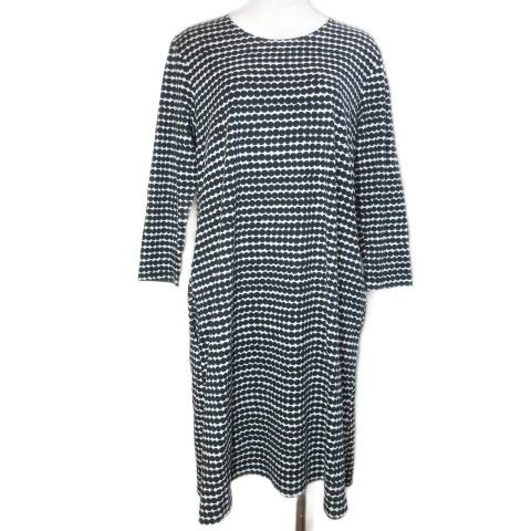 マリメッコ marimekko Aretta Rasymatto ラシィマット カットソーワンピース ひざ丈 7分袖 S ブラック ホワイト X