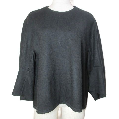 ドゥロワー Drawer バックジップクループルオーバー ACKY TEX社生地 ウールカットソー 6512-206-0251 ドレープシルエット 7分袖 1 S相当 黒 ブラック X