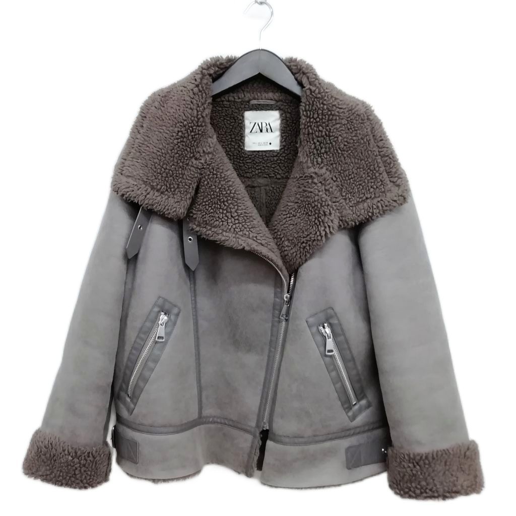 ザラ ZARA B-3 フェイクムートン ボンバー ジャケット ブルゾン L グレージュ系