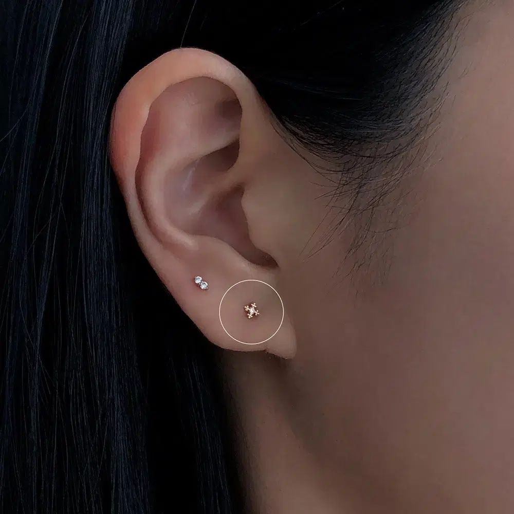 14k 18k ミニ サイズ ポイント キュービック ピアス