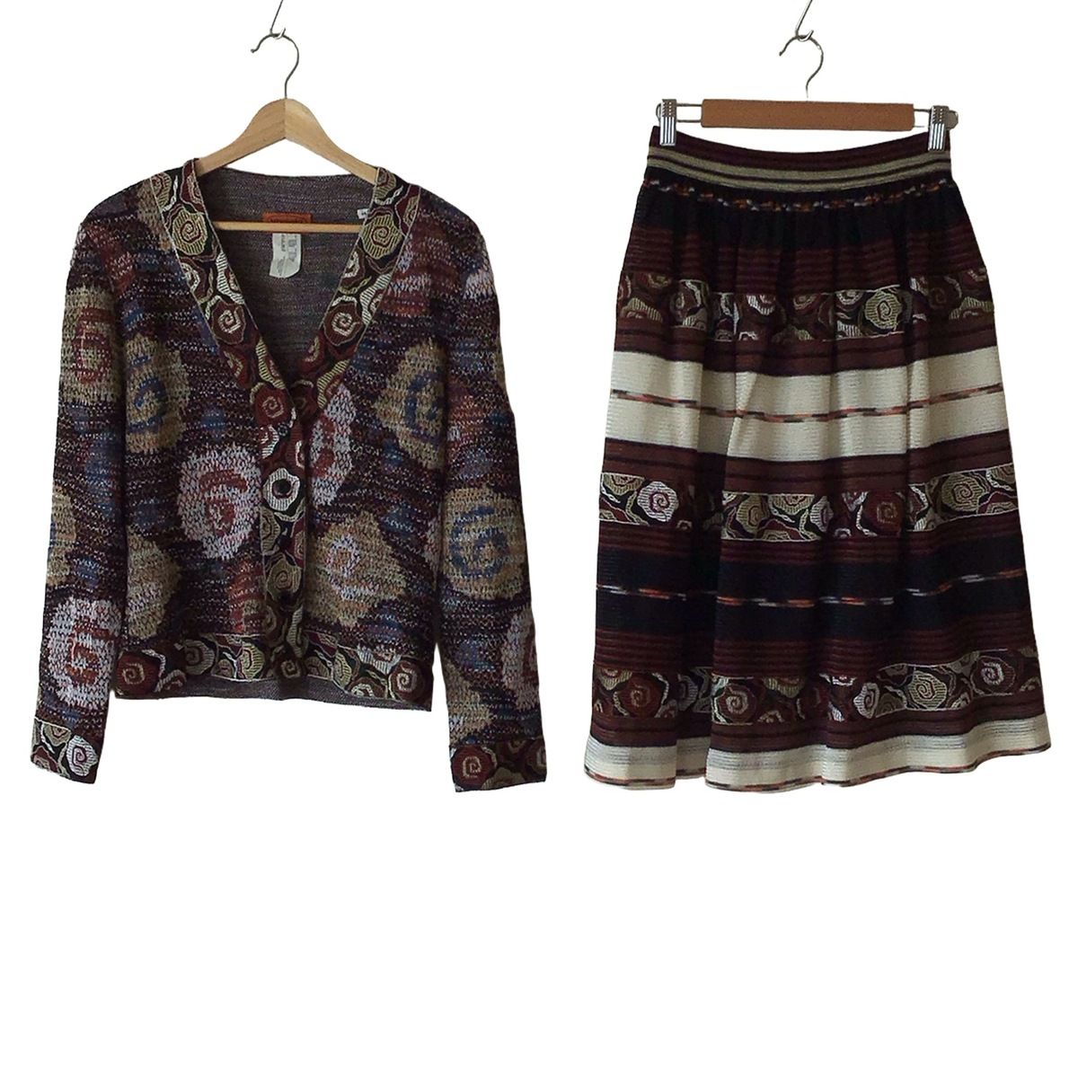 MISSONI ミッソーニ スカートスーツ レディース ダークブラウン レッド マルチ ウエストゴム スカート透け感あり
