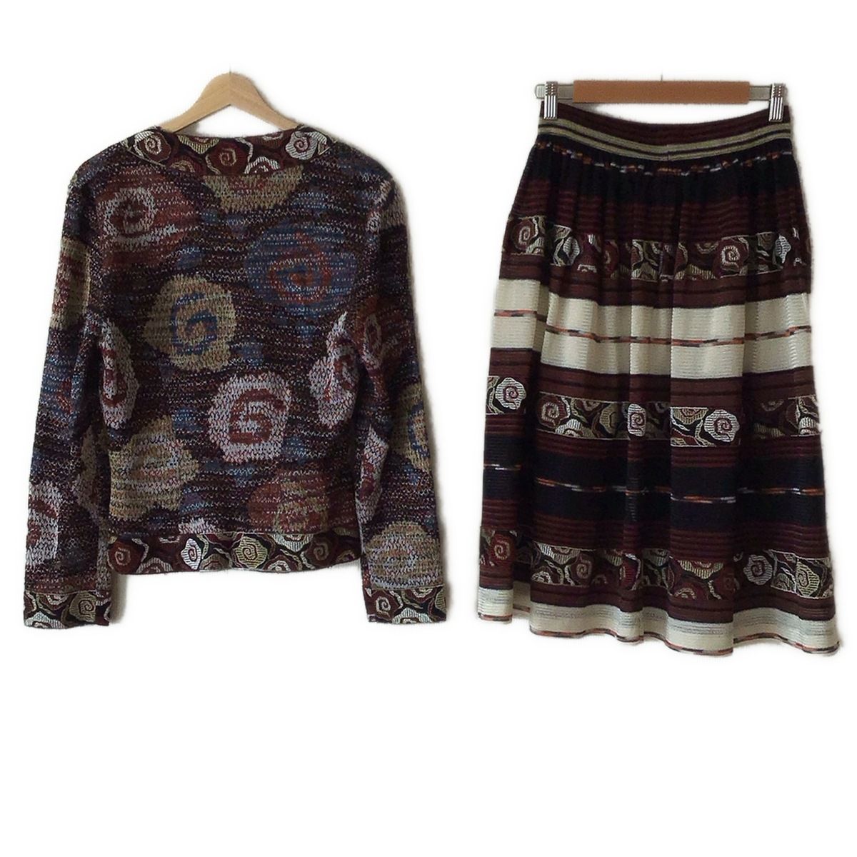 MISSONI ミッソーニ スカートスーツ レディース - ダークブラウン×レッド×マルチ ウエストゴム スカート透け感あり