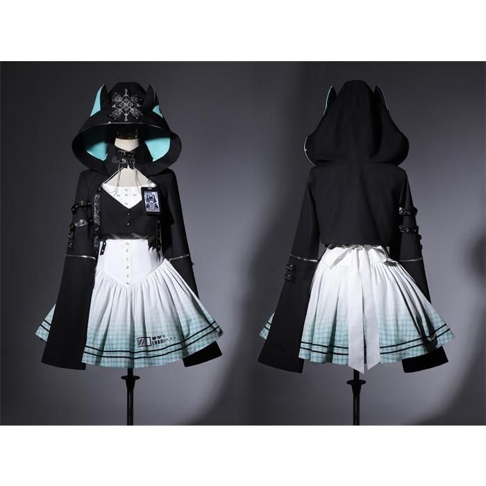 ロリータワンピース レディース ロリータ ドレス セット ハロウィン コスチューム コート フード付き 短め 小柄 ケモノ パンク 日常 黒 ゴスロリ