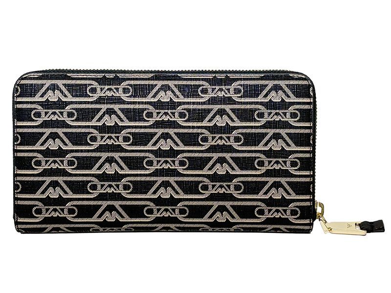 エンポリオ アルマーニ 財布 EMPORIO ARMANI EW000366 AF11951 FC033 ブラック地 ベージュ系 イーグル絵柄 ラウンドジッパー ロング ウォレット 長財布