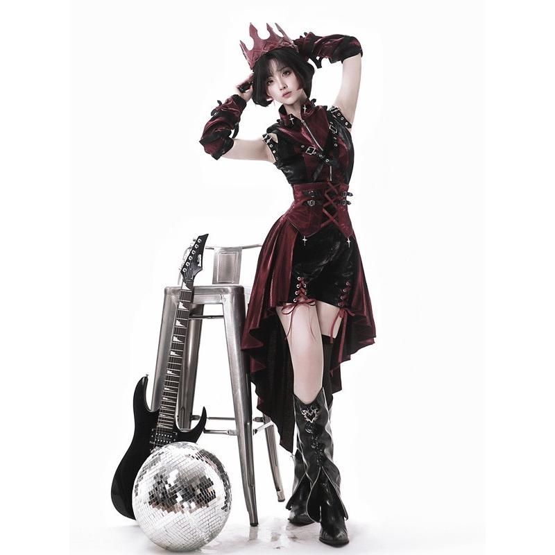 ロリータ 服 ハロウィン コスチューム セット ゴシック スチームパンク ロック レディース パンツ 暗黒風 ロリィタファッション ノースリーブ コスプレ 衣装 WWW_TRAVELLANDINDIA_COM