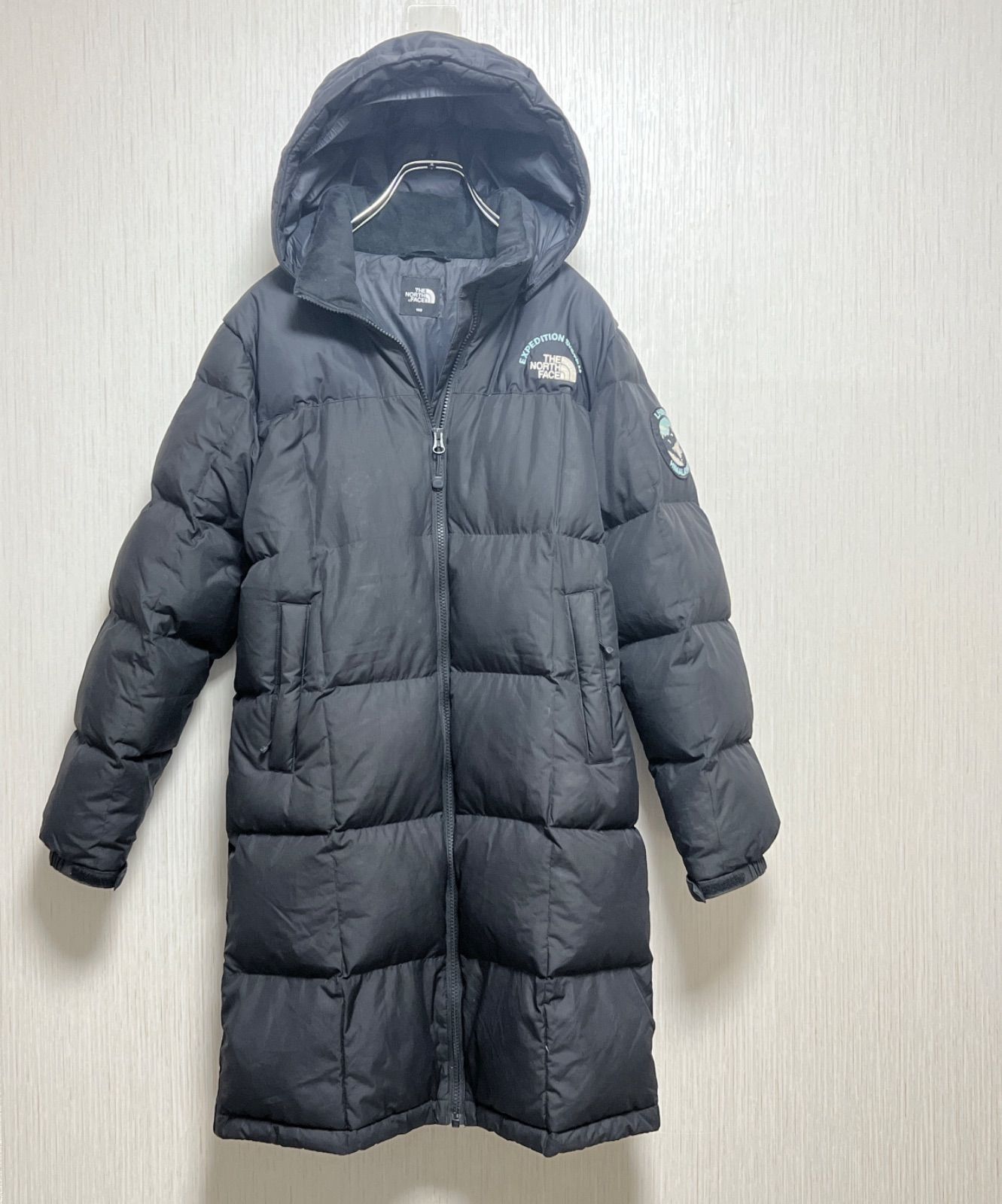 ノースフェイス ロングダウン キッズ160 黒 フード取外し可 レディース可 防寒 アウター