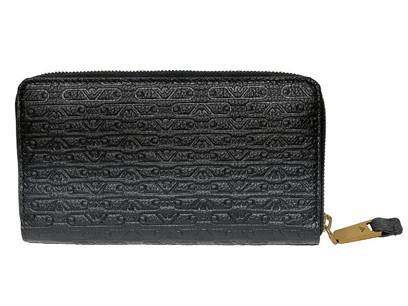 エンポリオ アルマーニ 財布 EMPORIO ARMANI Y 3 H 168 YZA 9 D 80001 BLACK 型押し イーグル絵柄 ブラックレザー ラウンドジッパー ロング ウォレット 長財布