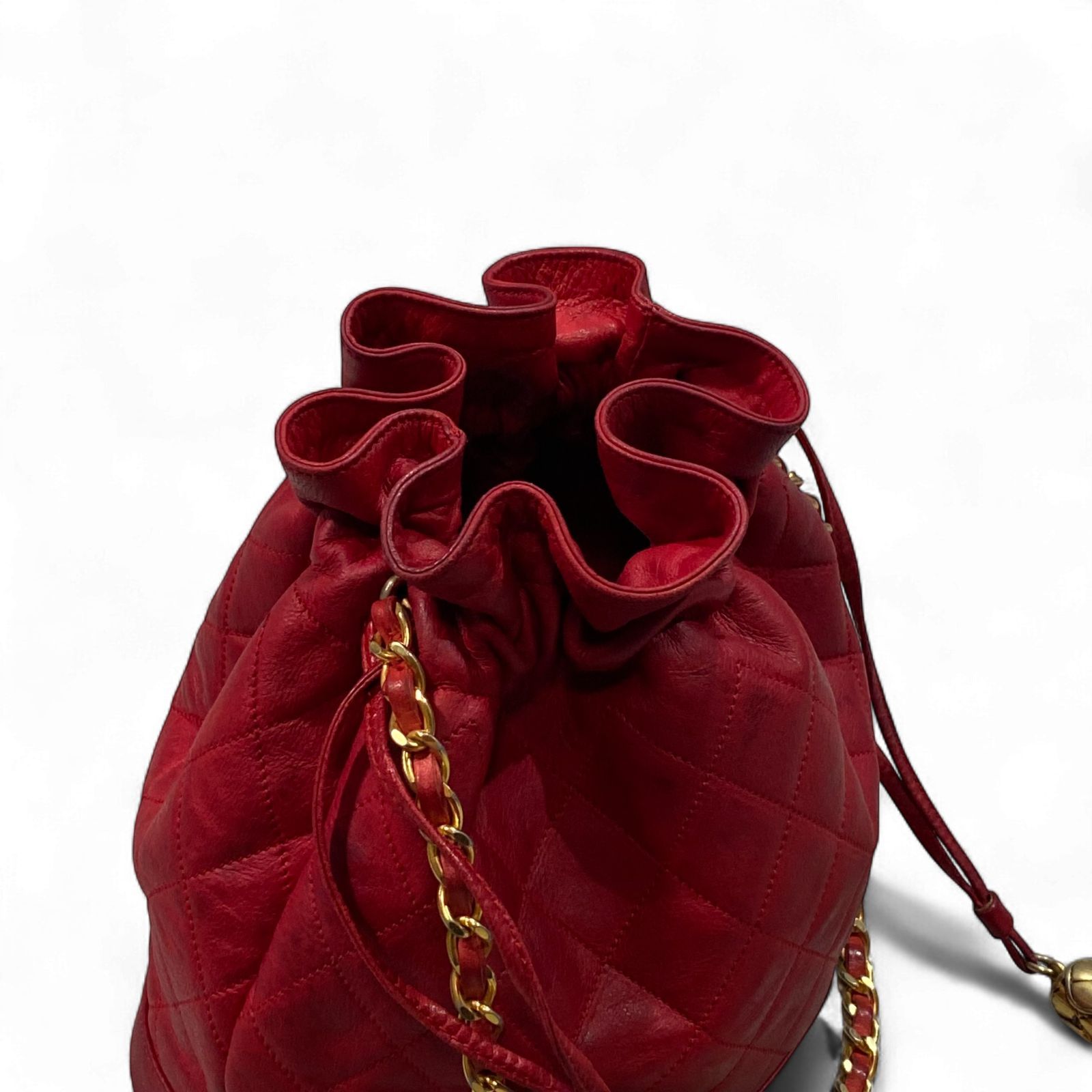 CHANEL シャネル ヴィンテージ マトラッセ チェーンショルダーバッグ 巾着バッグ 肩掛け ラムスキン タッセル フリンジ キルティング ココマーク KT80-G-KG DECORATOM_COM_BR