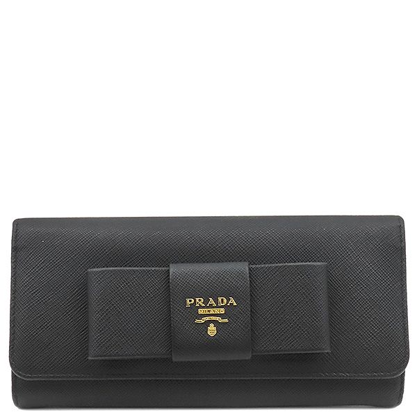 プラダ PRADA 長財布 リボン フラップ ウォレット レザー サフィアーノレザー NERO ゴールド金具 黒 SAFFIANO FIOCCO 1MH132 箱