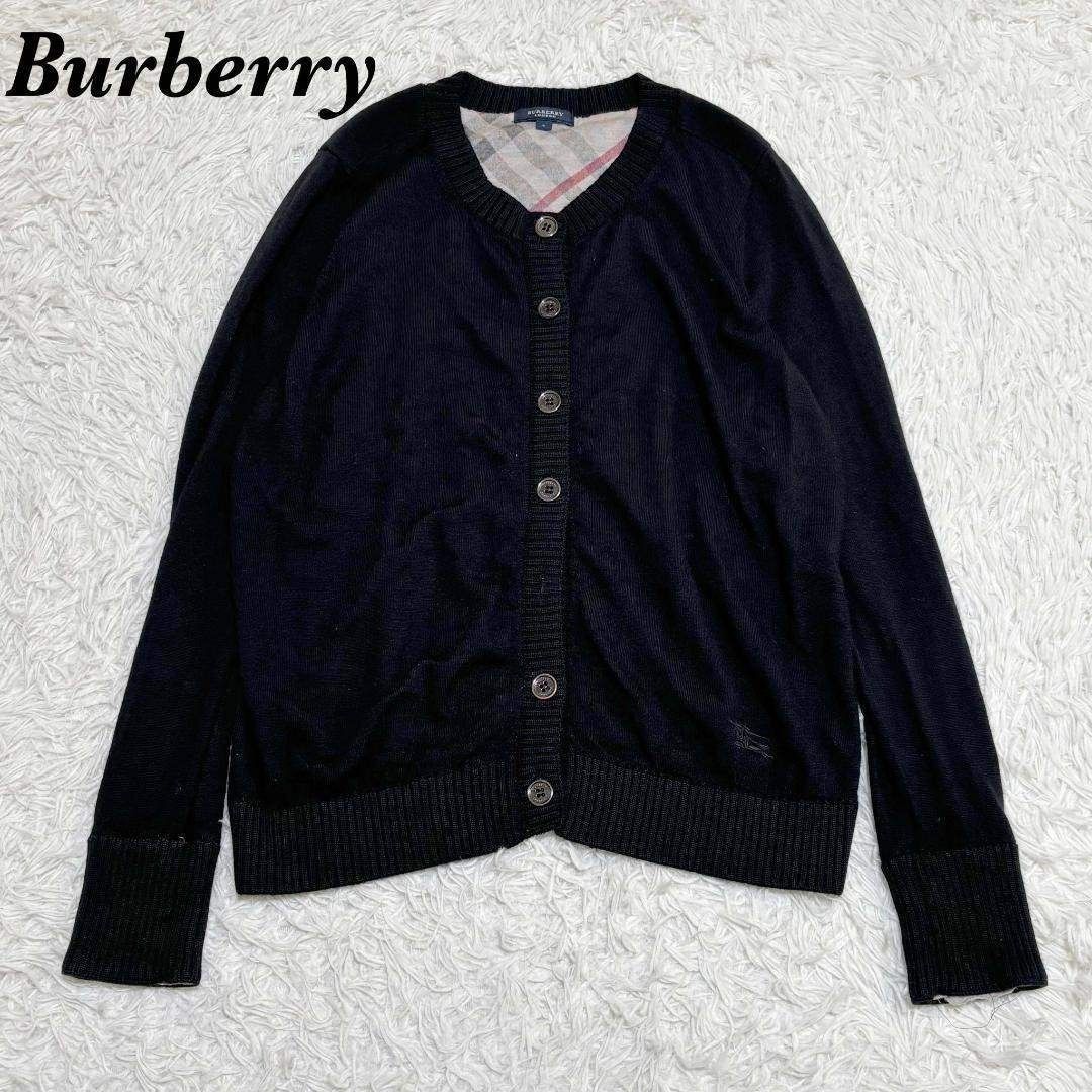 バーバリーロンドン ロゴ ウールカーディガン 6 ブラック 裏地ノバ